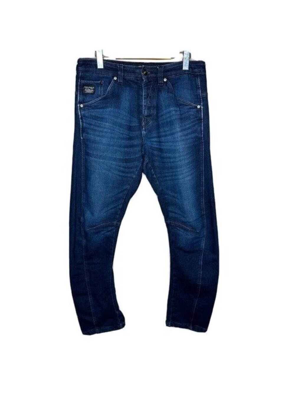 Jack & Jones Anti Fit Jeans Mens 32x31 Blue Dark Wash Button Fly Tapered Moto